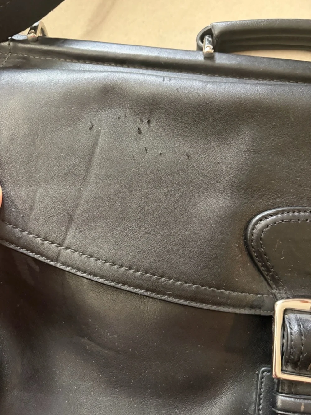 Coach Black Leather Briefcase with Buckle Detail
